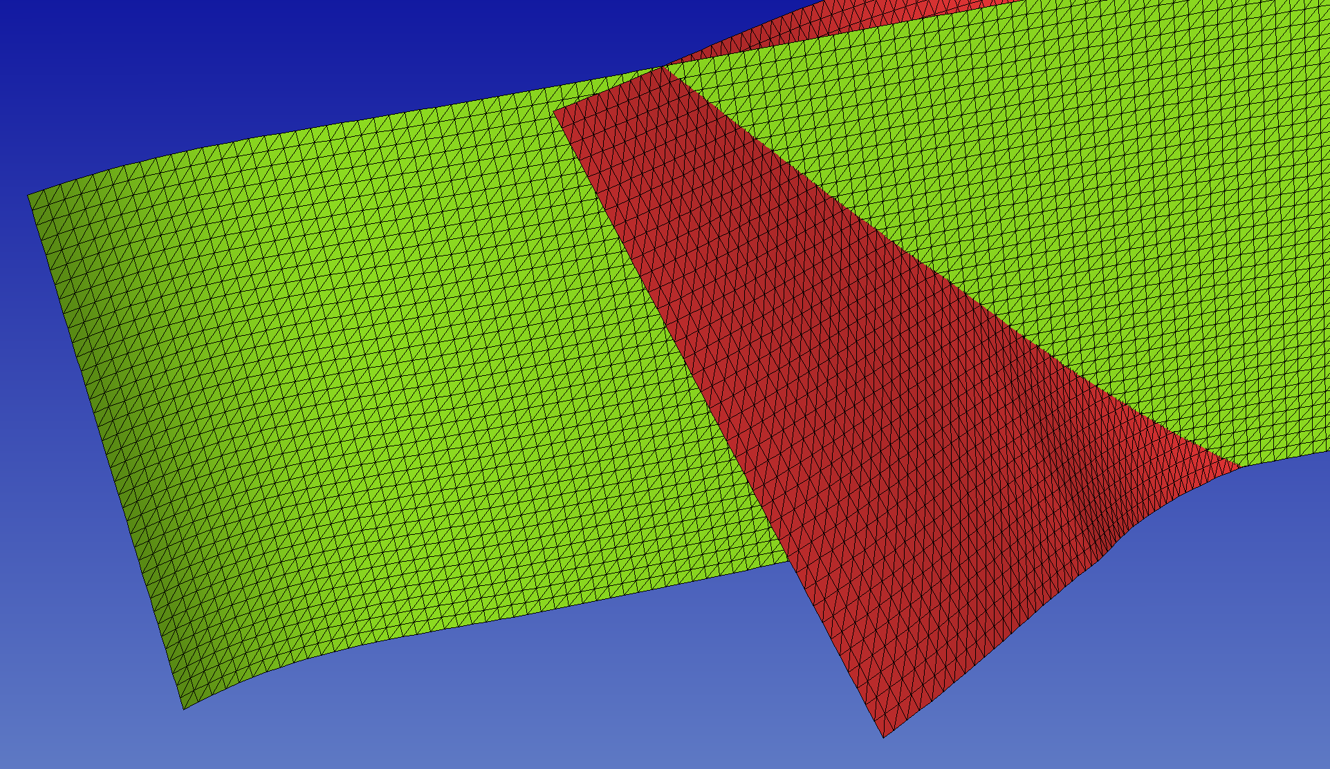 Imported mesh representation of faults without explicitly meshed intersection.